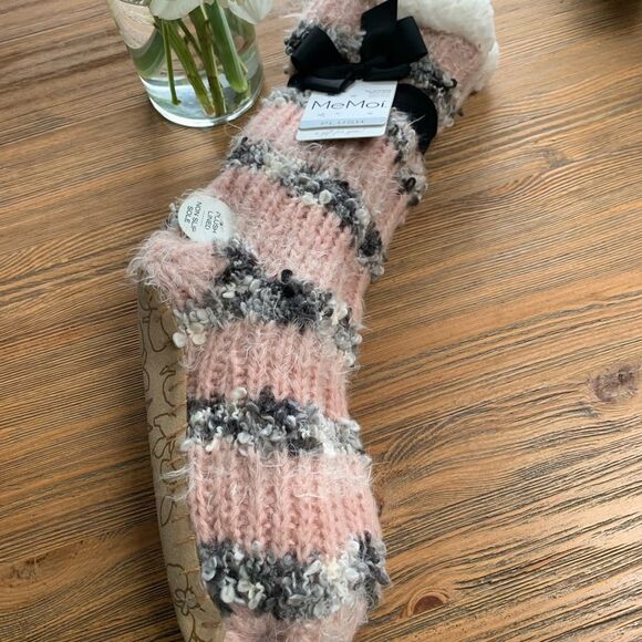 MeMoi Plush Pink and Gray Slipper Socks - Picture 5 of 5